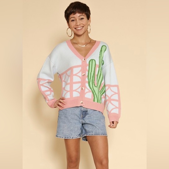 Miss Sparkling Sweaters - New Miss sparkling  blue cactus cardigan sweater sz S